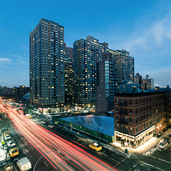 long exposure twiglight picture of city buildings